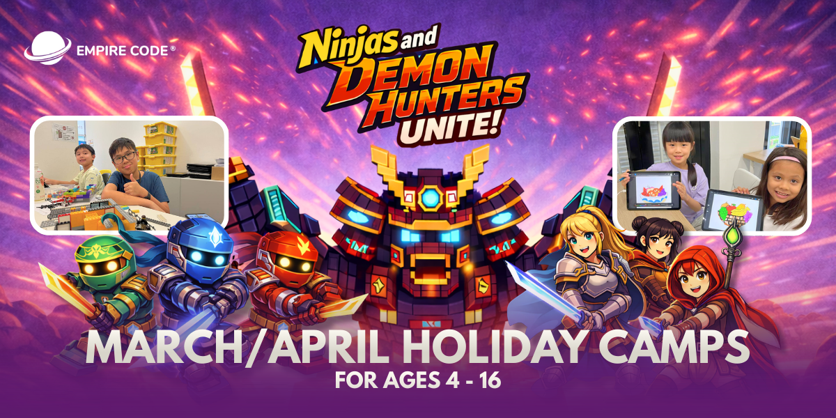 march and easter holiday camp for kids coding and robotics - ninjas and demon hunters