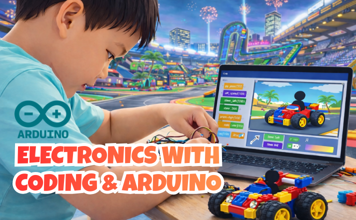 Bring your project to life with Arduino Gadgets! They wil learn how to
                                        program in Arduino, and see their ideas translated into real robots and
                                        electronic engines!